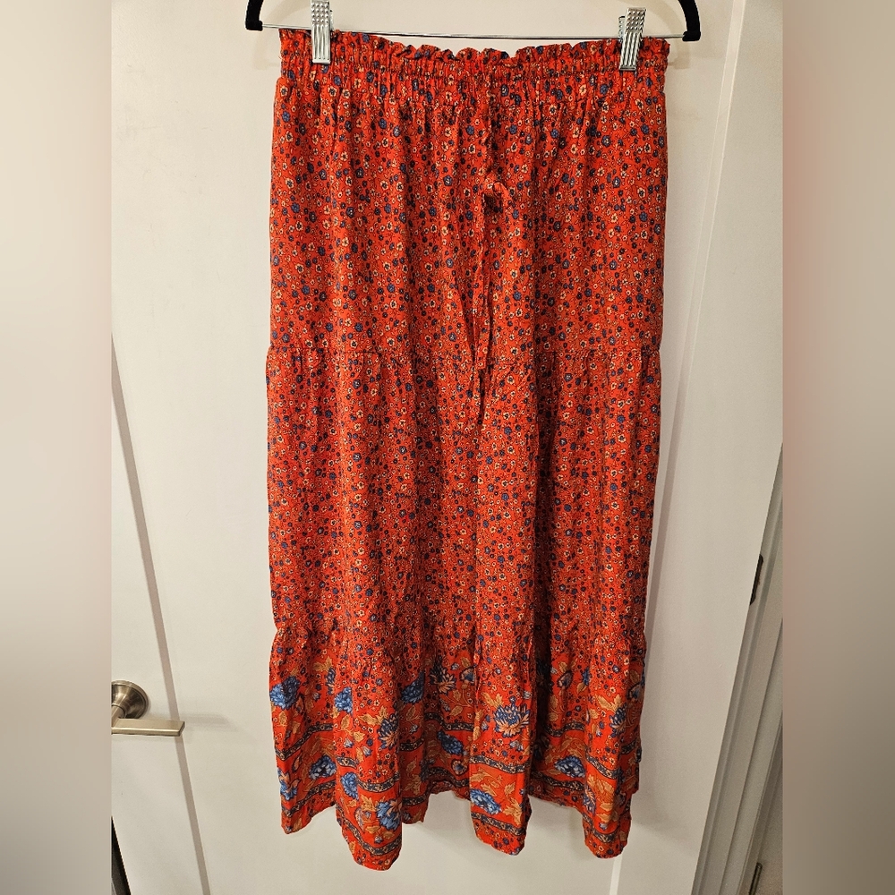 NWT - Bohemian Zesica Elastic Waist & Drawstring Floral Maxi Skirt - Size L